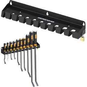 Pry Bar Holder, Lockable Wall Mount Storage Rack Organizer for Workshop, Shed, Garage, Home, Stores up to 10 13 Tools or Extensions
