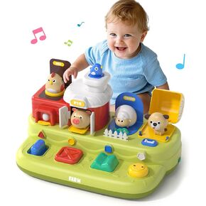 Interactive Pop Farm Animal Up Toys With Music Sounds,Cause and Effect Pop Up Toy for 1 year old,Learning Educational Montessori Toy for Toddlers 1-3, 1 Year Old Toys for Boys Girls Birthday Gift