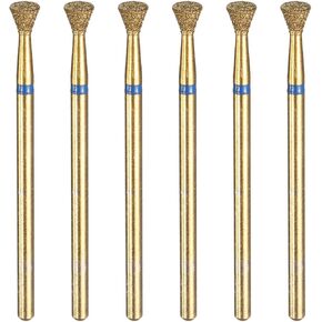 HARFINGTON 6pcs 200-230 Grits Diamond Grinding Bit 4mm Inverted Cone Head 2.35mm Shank 3mm Length Titanium Plated Stone Sanding Drill Bits Rotary Tool for Nails Grinding Polishing