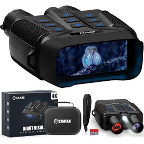 CIGMAN 4K Night Vision Goggles, 3.99" Large Screen, 5000mAh Battery (Up to 18 Hours), f/1.0 Large Aperture, 32GB Memory Card for Photos and Videos, Flashlight, 5X Zoom, Compass