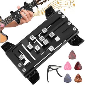 Guitar Chord Presser, Guitar Chord Trainer with Guitar Pick & Capo, Guitar Assistant Practical Teaching Tool Kit for Beginners, Universal Fit for 38/41 Inch Acoustic Guitars (White)