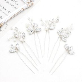 Oriamour Bridal Hair Pins 6 Pcs Rhinestone Wedding Hair Accessories Pearl Crystal Bobby Bridal Hair Clips Jewelry Bridal Hair Accessories for Brides Bridesmaids Flower Women Girls (Gold, 3.5'')