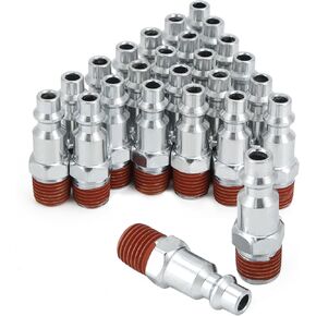 QWORK 1/4 Inch NPT Male Industrial Air Plug, 25 Pack, 1/4'' Pneumatic Plugs, Quick Connect Air Hose Fitting, Zinc Plated Hardened Steel, Up to 300 Psi