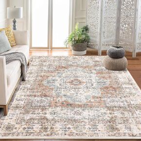 Area Rug 9x12 Washable Rug Geometric Living Room Rug Floral Rug Faux Wool Modern Checkered Rug Soft Rug Stain Resistant Non-Slip Rug Accent Carpet for Apartment Dining Room Office 9x12 Red