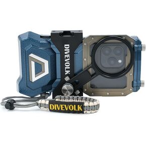 DIVEVOLK Blue Underwater Touchscreen housing with Expansion clamp compatiable for iPhone 12/12 Pro/12 Pro Max/13/13 Pro/13 Pro Max/14/14 Pro/14 Pro Max/15/15 Pro