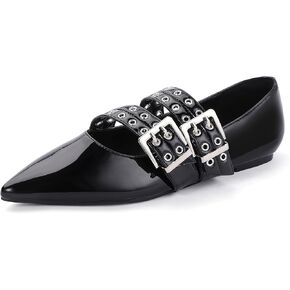 IDIFU Mary Jane Ballet Flats for Women Closed Pointed Toe Double Straps Slip on Buckle Shoes Work Bridal Wedding Prom Office Ladies Casual Dress Shoes Comfortable Fashion Trendy Dressy Flat Shoes