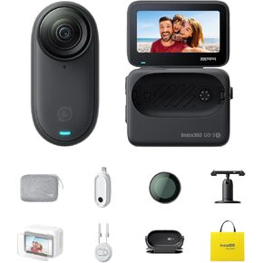 Insta360 GO 3S Adventure Bundle - 64 GB Family Bundle Black 4K Tiny Portable Vlogging Camera, Hands-Free POVs, Mount Anywhere, Stabilization, 140 Min Battery Life, 10m Waterproof, Pet POV