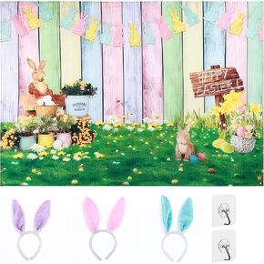 Easter Backdrop and Bunny Ears Headband Set for Joyful Easter Photography
