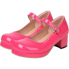 Luxmax Women Patent Leather Mary Janes Block Cheel Platform Platfors Pumps Ongle Strap Buckle Pucky Cheens Cheel Pumps Square Square Toe Shoes