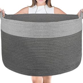 AivaToba Storage Baskets, Cotton Rope Basket, 22" x 14" Extra Large Blanket Basket Living Room, Soft Rope Basket for Toys, XXXL Baskets with Handles, Woven Laundry Basket for Organizing, 90L Grey