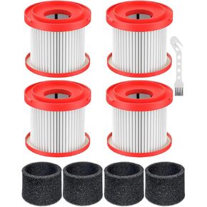 4 Pack 49-90-1900 Wet Dry Vacuum HEPA Filter Replacement Compatible with Milwaukee Cordless M18 Vacuum 0780-20 0880-20 with 4 Foam Sleeve Filters
