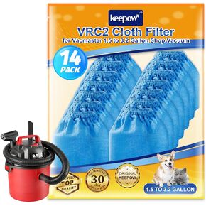 KEEPOW VRC2 Cloth Filter Compatible with Vacmaster 1.5 to 3.2 Gallon Wet/Dry Vacuums, Also Compatible with Shop Vac AA155 AA256 AA255, 14 Pack