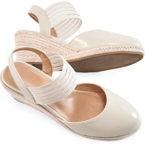 Aomigoct Wedge Sandals Dressy Women: Black 8 Comfortable Elastic Strap Espadrille Wedges - Ladies Beach Casual Shoes