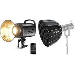 NEEWER CB60B 70W LED Video Light COB Bi Color, 2.4G&APP Control and NS55P Parabolic Softbox Quick Release with Diffuser and Grid, 22" Photography Softbox for Bowens Mount LED Continuous Output Light