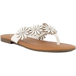 Sugar Women’s Vegan Leather Flip Flops with Embellished Floral Design – Dressy Thong Sandals, Perfect for Casual, Beach, or Pool Wear