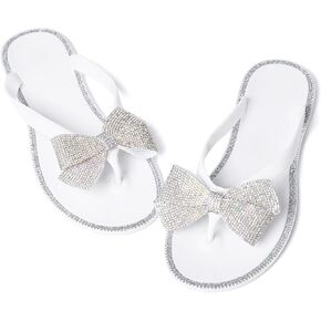YANWENFANG Women Flip Flops Jelly Thong Waterproof Bow Summer Beach Rain Casual PVC Boho Vacation Flat Sandals