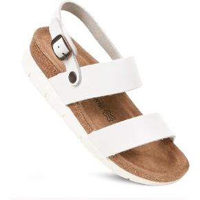 AEROTHOTIC Casual Comfy Leather Platform Sandals with Arch Support Non-Slip Cute Double Strappy Open Toe Wedge Sandals for Women Great for Travel and Daily Use