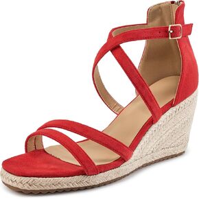 Aomigoct Wedge Sandals for Women Dressy - Black 8 Suede Platform Wedges for Party - Fashion Ladies Open Toe Summer Espadrille Shoes