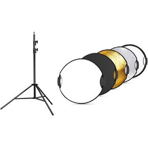 NEEWER Pro 9feet/260cm Spring Loaded Heavy Duty Photo Studio Light Stand with 1/4" Screw & 5/8 Stud for Video, Portrait and Photography Lighting, RF-56II Light Reflector Included
