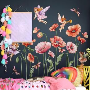 iMagitek Large Fairy Flower Wall Decals Butterfly Girls with Flowers Wall Stickers for Baby Girls Bedroom Kids Bedroom Playroom