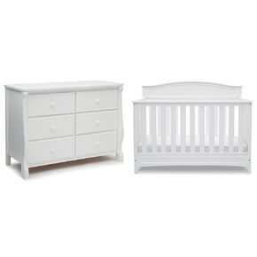 Delta Children Universal 6 Drawer Dresser with Interlocking Drawers - Greenguard Gold Certified, White & Emery 4-in-1 Convertible Baby Crib - Greenguard Gold Certified, White