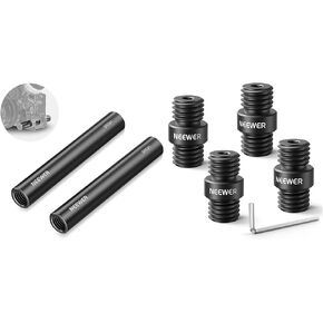 NEEWER 15mm Rod (4"/10cm Long, 2 Pack), Aluminum Alloy Extendable 15mm Extension Rods for 15mm LWS Rod Rail System Shoulder Rig, 15mm Rod Connector 4 Pack Included