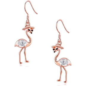925 Sterling Silver Pink Flamingo Earrings Cool Flamingo Dangle Jewelry Presents With Box For Women Teen