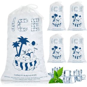 Ice Bags 10 Lb. with Drawstring, 50 Pack Ice Bags for Ice Machine, Heavy-Duty Reusable Ice Cube Bags, 21 x 12 inch Portable Storage and Freezer Keeper