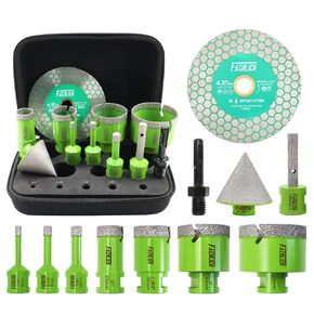 Tile Hole Saw Kit Diamond - FACHLICH 11pcs 2-1/2" Diamond Core Drill Bits Set and 4.5" Diamond Cutting Grinding Blade for Porcelain Ceramic Tile Marble Granite etc