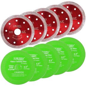 5 PCS 4" x 7/8" Glass Cutting Disc & 5 PCS 4.5" x 7/8" Tile Saw Blades