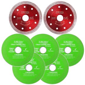 5 PCS 4" x 7/8" Glass Cutting Disc & 2PCS 4.5" x 7/8" Tile Saw Blades