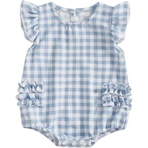 Cute Newborn Baby Girl Romper Plaid/Daisy Print Fly Sleeve Crew Neck Ruffle Bodysuit Spring Summer Clothes