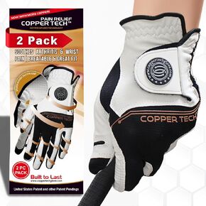 Copper Tech Ladies Golf Glove Women 2 Pack | Copper Compression Wrist & Joint Support | Flexible & Comfortable Fit with Premium Leather Construction | Reinforced Palm Pad for Tacky Grip & Traction