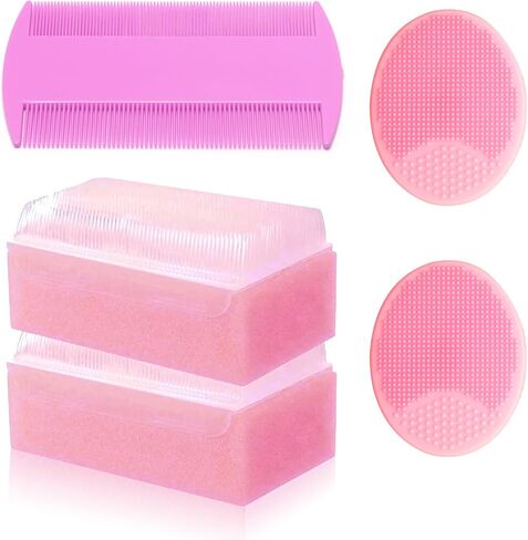 Cradle Cap Brush for Babies, 5Pcs Cradle Cap Treatment Set with Soft Bristle Brushes Silicone Scrubber Fine-Tooth Comb for Newborn Bathing Essentials Baby Brush and Comb Set (Pink) in Kuwait