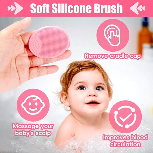 Cradle Cap Brush for Babies, 5Pcs Cradle Cap Treatment Set with Soft Bristle Brushes Silicone Scrubber Fine-Tooth Comb for Newborn Bathing Essentials Baby Brush and Comb Set (Pink) in Kuwait