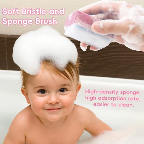 Cradle Cap Brush for Babies, 5Pcs Cradle Cap Treatment Set with Soft Bristle Brushes Silicone Scrubber Fine-Tooth Comb for Newborn Bathing Essentials Baby Brush and Comb Set (Pink) in Kuwait