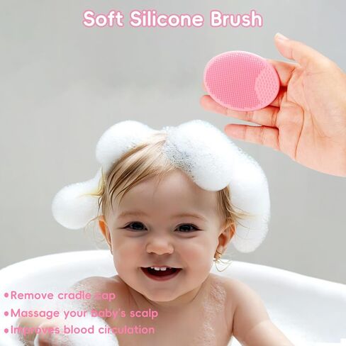 Cradle Cap Brush for Babies, 5Pcs Cradle Cap Treatment Set with Soft Bristle Brushes Silicone Scrubber Fine-Tooth Comb for Newborn Bathing Essentials Baby Brush and Comb Set (Pink) in Kuwait