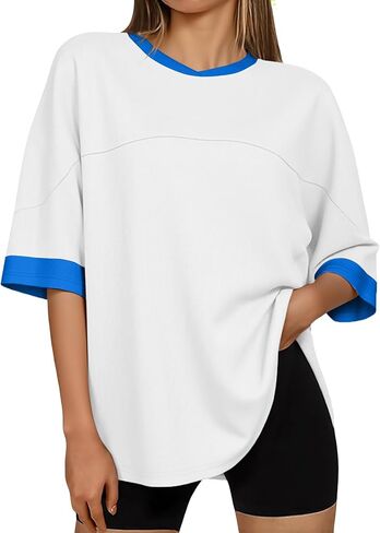 تي شيرت حريمي كبير الحجم من Tankaneo كاجوال صيفي بأكمام قصيرة وكتلة ملونة فضفاضة تناسب التونيك in Kuwait