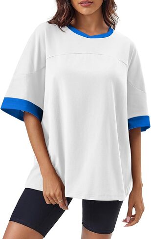 تي شيرت حريمي كبير الحجم من Tankaneo كاجوال صيفي بأكمام قصيرة وكتلة ملونة فضفاضة تناسب التونيك in Kuwait