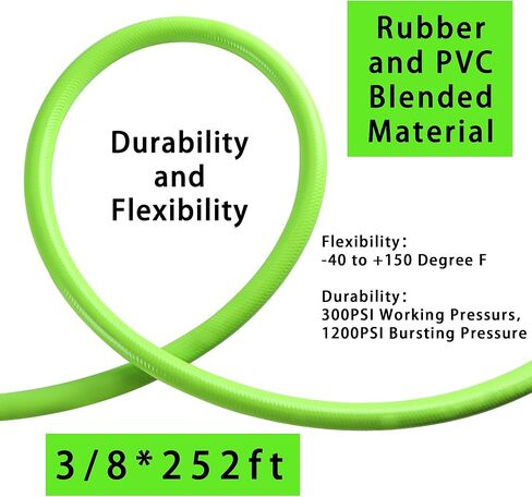 Air Hose 3/8 in. x 100 ft., Heavy Duty, Lightweight, Kink Resistant, Hybrid Air Compressor Hose with 1/4 in. Male Fittings, 300 PSI in Kuwait