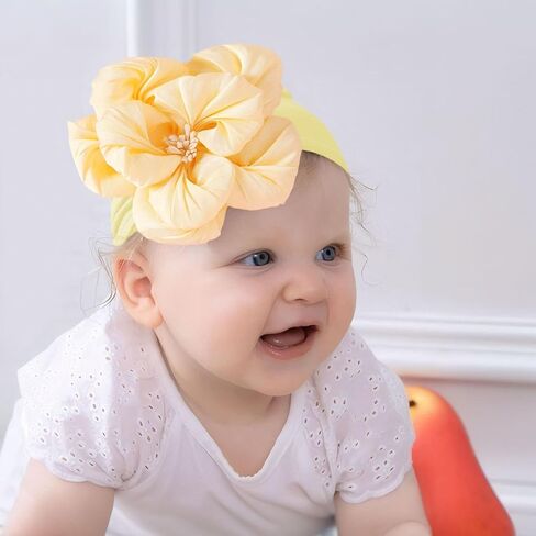Baby Girl Nylon Flower Headbands, 5 Pack Soft Elastic Hair Bows, Assorted Colors (Yellow, Standard Small) in Kuwait