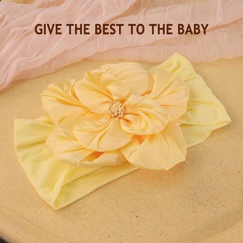 Baby Girl Nylon Flower Headbands, 5 Pack Soft Elastic Hair Bows, Assorted Colors (Yellow, Standard Small) in Kuwait