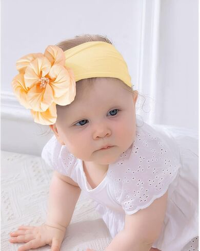 Baby Girl Nylon Flower Headbands, 5 Pack Soft Elastic Hair Bows, Assorted Colors (Yellow, Standard Small) in Kuwait