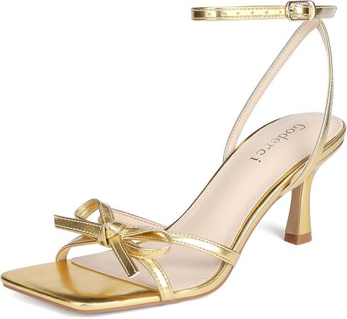 Kitten Heels with Bow Strappy Heels for Women Square Open Toe Mid Heeled Sandals in Saudi Arabia