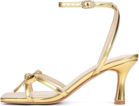 Kitten Heels with Bow Strappy Heels for Women Square Open Toe Mid Heeled Sandals in Saudi Arabia