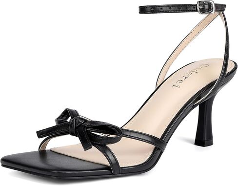 Kitten Heels with Bow Strappy Heels for Women Square Open Toe Mid Heeled Sandals in Saudi Arabia