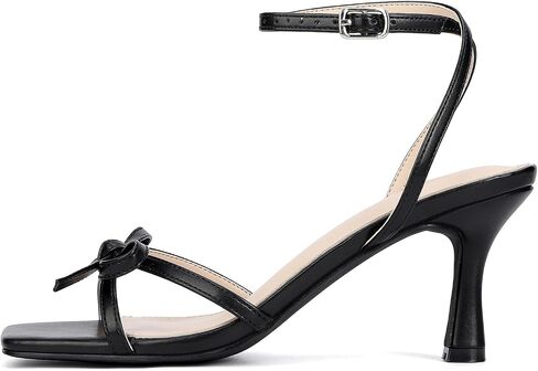 Kitten Heels with Bow Strappy Heels for Women Square Open Toe Mid Heeled Sandals in Saudi Arabia