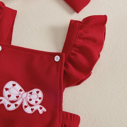 Adobabirl Baby Girl Ruffle Romper Dress Sleeveless Bowknot Embroidery Jumpsuit Valentines Outfit Newborn Clothes in Kuwait