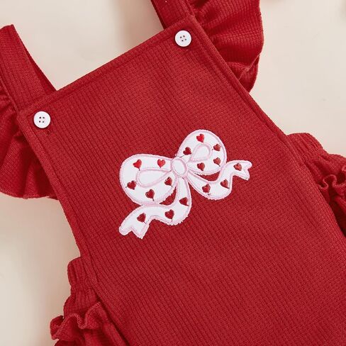 Adobabirl Baby Girl Ruffle Romper Dress Sleeveless Bowknot Embroidery Jumpsuit Valentines Outfit Newborn Clothes in Kuwait