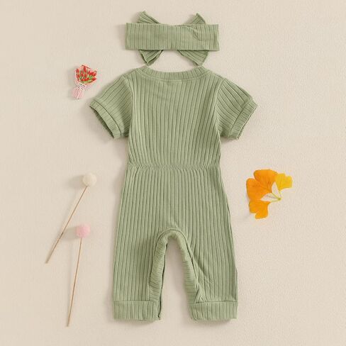 Ledy Champswiin Newborn Girl Summer Clothes Baby Short Sleeve Romper Solid Ribbed Jumpsuit with Headband Infant Outfit in Saudi Arabia